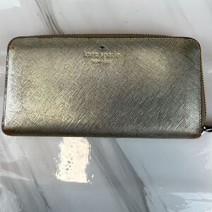 Kate Spade Blake Street Dot Lacey Leather Zip Around Continental Gold Wallet